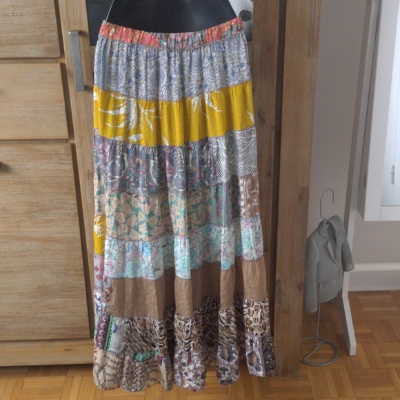 Bohemian Tiered Maxi Skirt in Multi-Color Patchwork - Picture 3 of 3